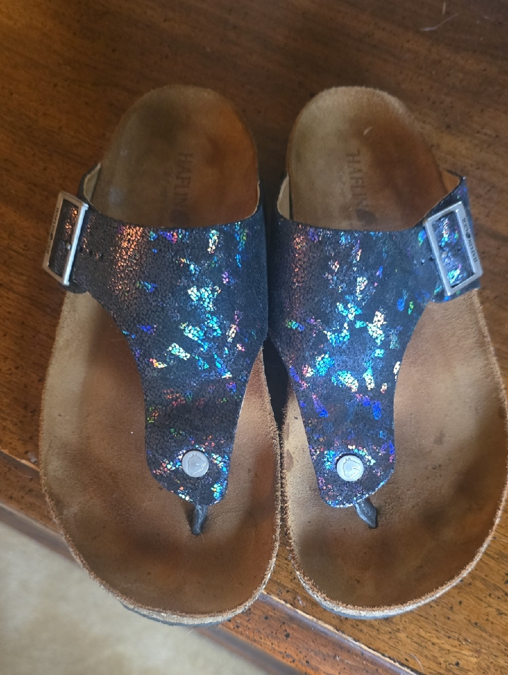 Haflinger Black Iridescent Glitter Thong Sandals
